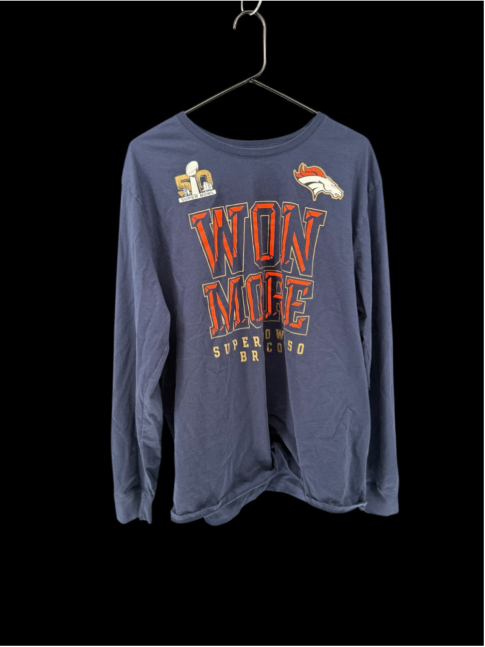 Men's Nike Denver Broncos Super Bowl 50 Long Sleeve Tee, Blue, XXL
